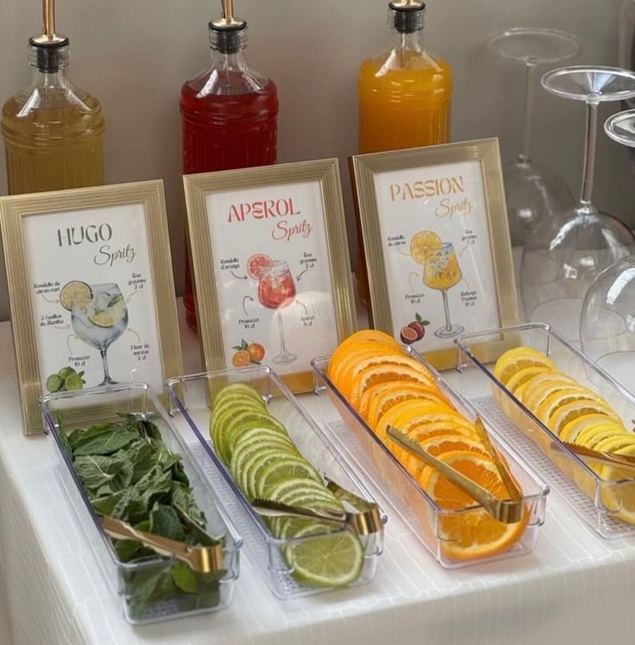 Garnish station with fresh citrus and mint